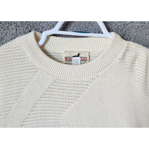 VTG Winona Knits Beige Knit Crewneck Pullover Sweater Size M 100% Combed Cotton - Picture 2 of 15